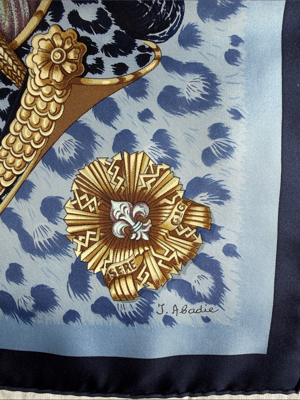 HERMES Silk Scarf in Blue & Teal with Baroque Equine Motif - - Picture 4 of 8